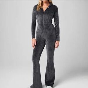 Fabletics Plush Rib Hooded Jumpsuit Grey Women’s Size L Cozy One Piece Lounge